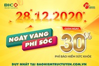 BIC giảm 30% phí bảo hiểm sức khỏe trong ngày 28/12/2020