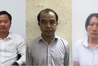 Các bị can Dương Văn Hòa, Trần Ngọc Quang, Phạm Vân Thùy (từ trái qua). (Ảnh: Công an cung cấp).