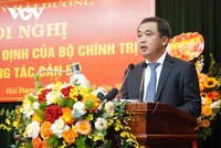Tân Bí thư Tỉnh ủy Hải Dương Trần Đức Thắng phát biểu nhận nhiệm vụ.