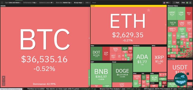 Giá Bitcoin hôm nay ngày 2/6: Lực cản mạnh, Bitcoin chưa thể vượt mốc 37.000 USD, đồng meme Dogecoin bay cao ảnh 1
