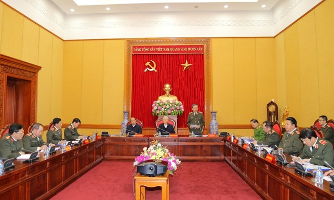 Tổng Bí thư, Thủ tướng dự, chỉ đạo phiên họp Thường vụ Đảng ủy Công an Trung ương ảnh 1