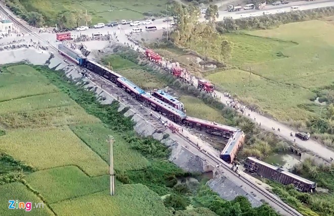 Vụ tai nạn đường sắt xảy ra tại Tĩnh Gia, Thanh Hóa. Ảnh: Đức Tiến.