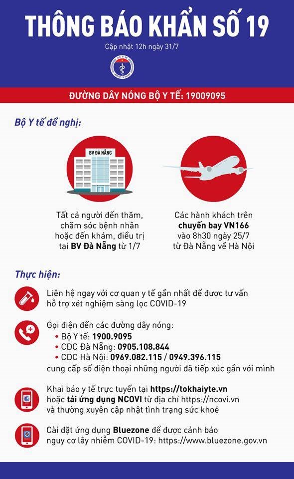 Thông báo khẩn người liên quan BV Đà Nẵng và chuyến bay VN166 ảnh 1