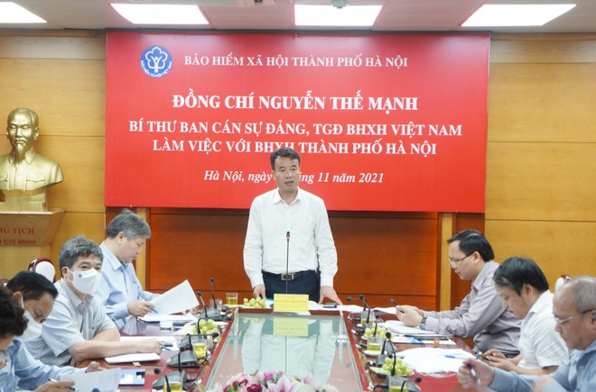 Tổng giám đốc BHXH Việt Nam Nguyễn Thế Mạnh làm việc với BHXH Hà Nội