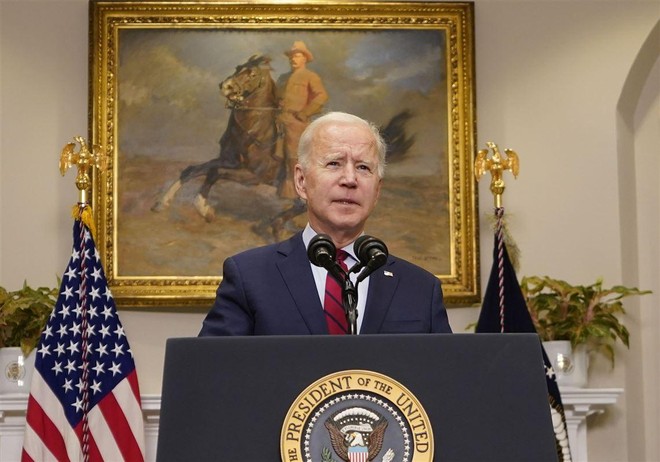 Tổng thống Mỹ Joe Biden họp báo tại Nhà Trắng ngày 27/2. Ảnh: AP.