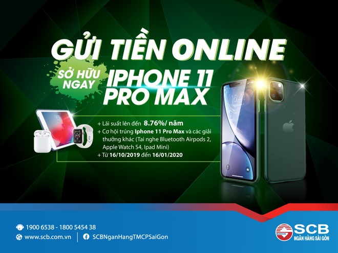“Gửi tiền online - Sở hữu ngay Iphone 11 Pro Max” với SCB