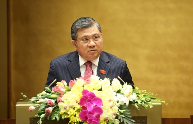 Chủ nhiệm Ủy ban Đối ngoại của Quốc hội, ông Nguyễn Văn Giàu trình bày Thẩm tra Tờ trình về việc phê chuẩn EVFTA