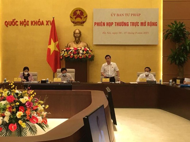 Phó chủ nhiệm Uỷ ban Tư pháp Nguyễn Mạnh Cường trình bày báo cáo của nhóm nghiên cứu .