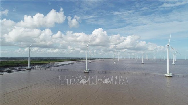 Một Dự án điện gió bên bờ biển tỉnh Bạc Liêu. Ảnh minh họa: Chanh Đa/TTXVN