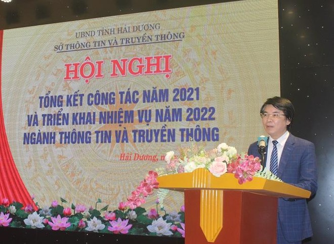 Ông Nguyễn Cao Thắng, Giám đốc Sở Thông tin Truyền thông Hải Dương phát biểu tại Hội nghị. Ảnh: Trọng Thắng
