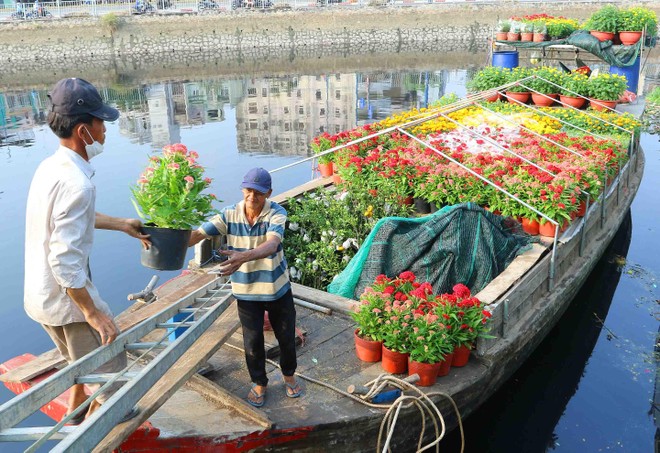 Chợ hoa xuân "trên bến dưới thuyền" nhộn nhịp trước ngày khai hội ảnh 1