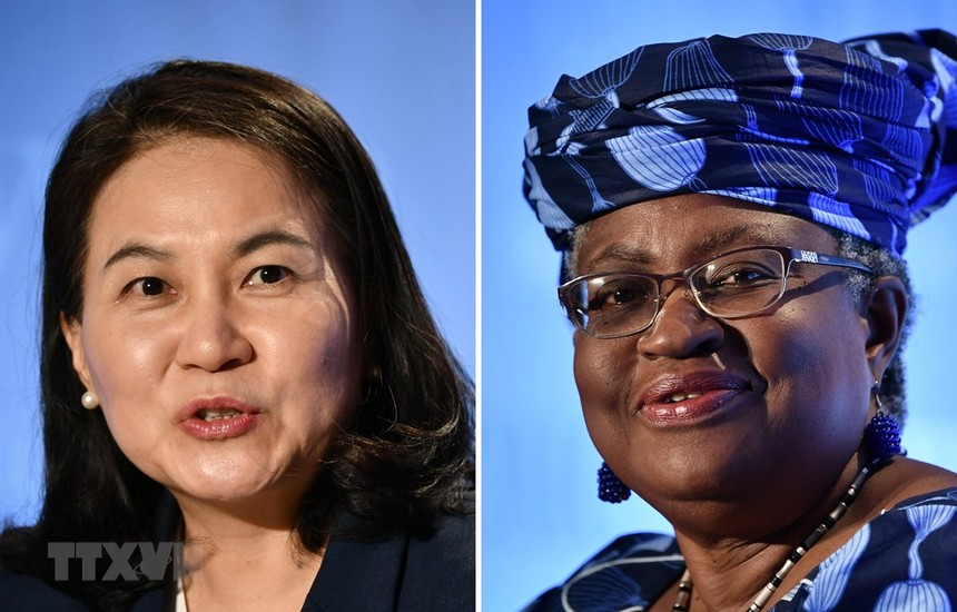 Bộ trưởng Thương mại Hàn Quốc Yoo Myung-hee (trái) tại Geneva (Thụy Sĩ) ngày 16/7/2020 và Cựu Bộ trưởng Tài chính Nigeria Ngozi Okonjo-Iweala tại Geneva ngày 15/7/2020. (Ảnh: AFP/TTXVN).