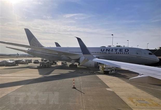 Máy bay của hãng hàng không United Airlines tại sân bay Dulles, bang Virginia, Mỹ ngày 12/3. (Ảnh: AFP/TTXVN).