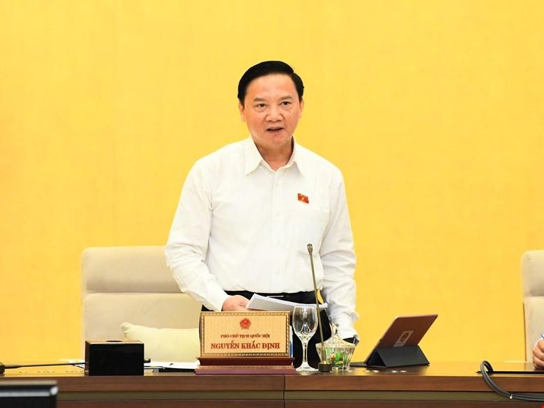Phó chủ tịch Quốc hội Nguyễn Khắc Định phát biểu tại phiên thảo luận.