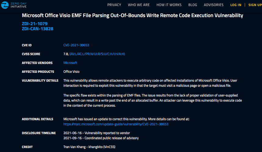 Thông tin từ website Microsoft về lỗ hổng bảo mật do Chuyên gia Trần Văn Khang phát hiện