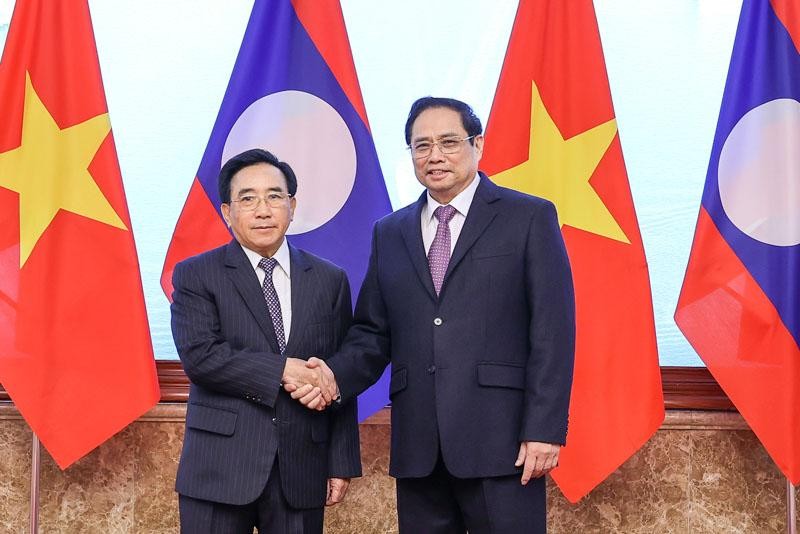 Thủ tướng Phạm Minh Chính và Thủ tướng Lào Phankham Viphavanh đồng chủ trì Kỳ họp lần thứ 44 Ủy ban liên Chính phủ về hợp tác song phương Việt Nam - Lào. (Ảnh: Nhật Bắc)