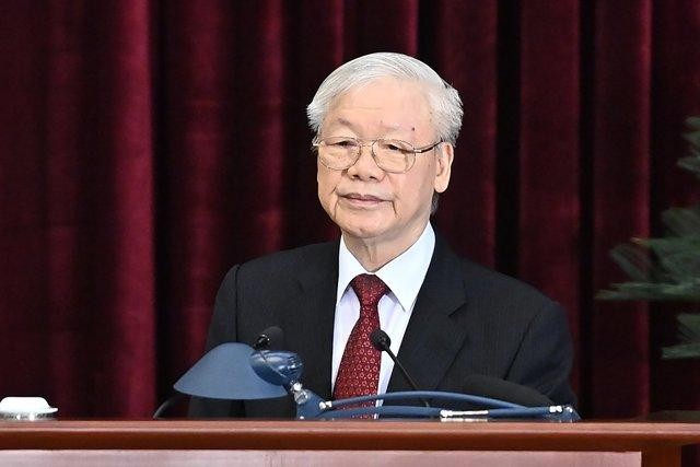 Tổng Bí thư Nguyễn Phú Trọng phát biểu bế mạc Hội nghị Trung ương 5. 