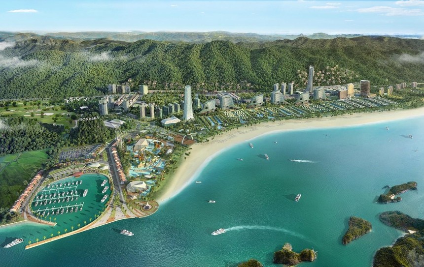 Vân Đồn dự kiến đón 6 - 9,5 triệu lượt du khách tới tham quan, nghỉ dưỡng vào năm 2040. Trong ảnh là dự án Sonasea Vân Đồn Harbor City của CEO Group – một trong những dự án quy mô lớn tại Vân Đồn.